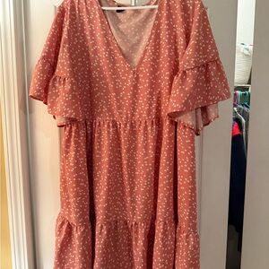 SHEIN Pink Midi Dress with White Floral Pattern